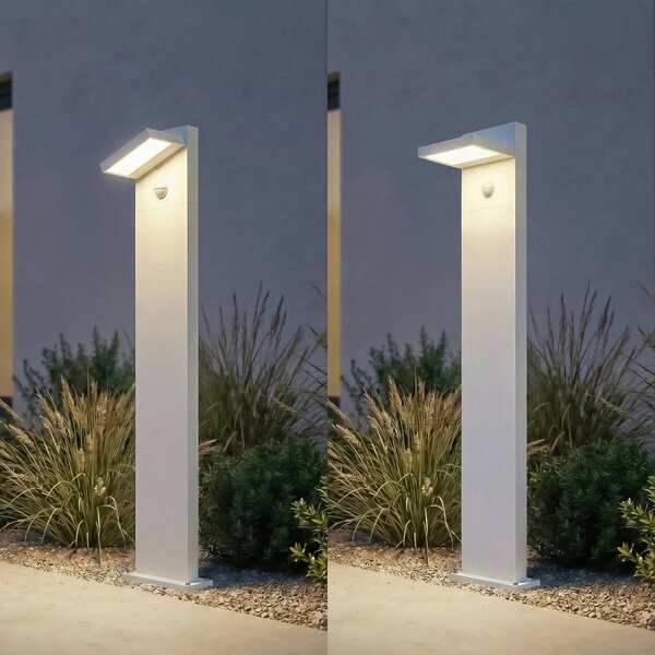Lampione a LED Lucande Silvan, bianco, 100 cm, con sensore, IP54 Silvan, Bianco / Opale, Alluminio, Moderno