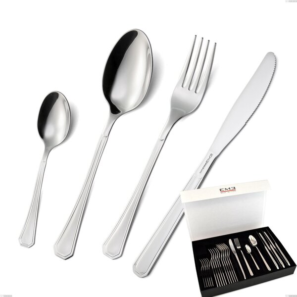 Set di posate 24 pezzi loira in confezione panoramica a libro coltello economico, Acciaio inox Aisi 304 lucido, spessore 2 mm, design Classico