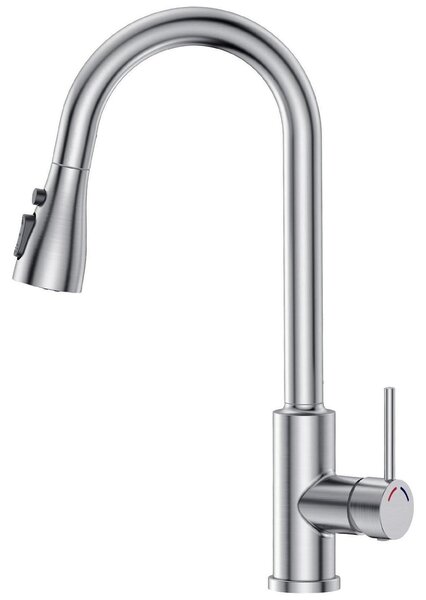 Miscelatore da cucina con doccetta, altezza 42,5 cm, 4 modalità, rotazione a 360°, miscelatore monocomando, estraibile, acciaio inossidabile, finitura nichel