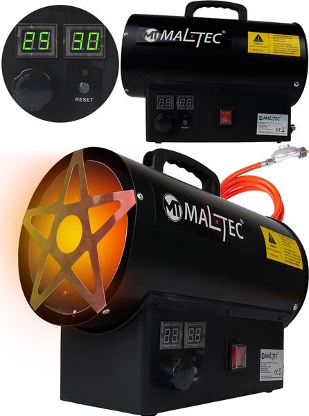 MalTec ventilatore a gas 25kW con regolatore di pressione Riscaldatore da costruzione Riscaldatore a gas mobile con termostato Protezione contro il surriscaldamento Riscaldatore Riscaldatore a ventola