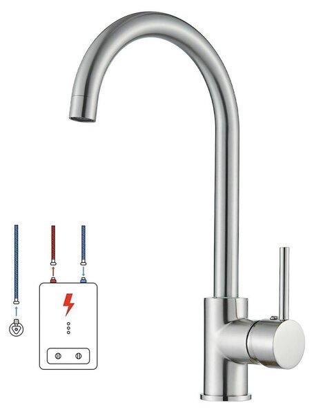 Miscelatore monocomando per lavello, acciaio inossidabile, bassa pressione, rotazione a 360°, attacco G3/8