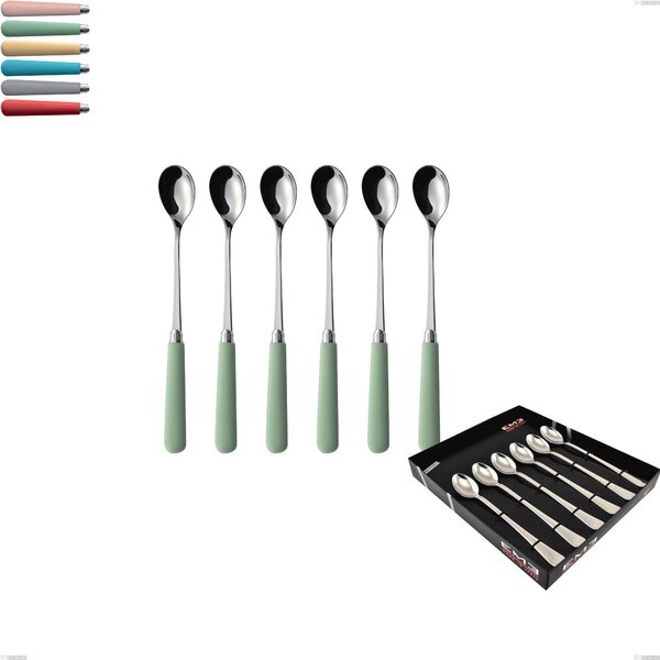 Confezione vetrina 6 pezzi cucchiaini bibita macarons, Acciaio inox 18.10 manici in acrilico inox lucido