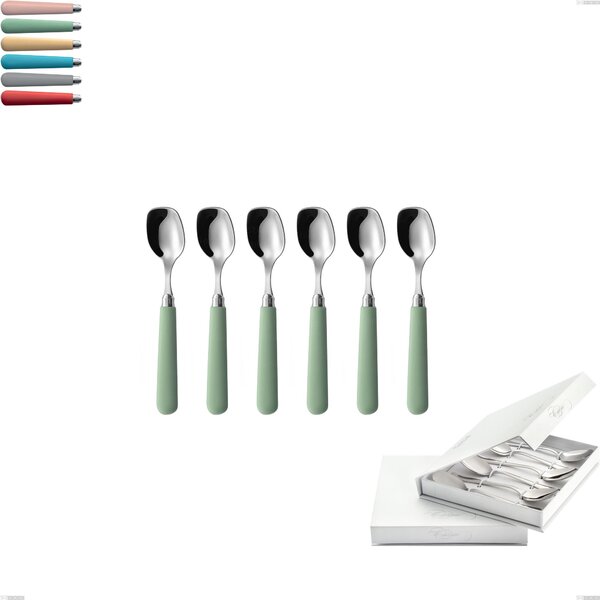 Confezione a libro 6 pezzi cucchiaini gelato macarons, Acciaio inox 18.10 manici in acrilico inox lucido