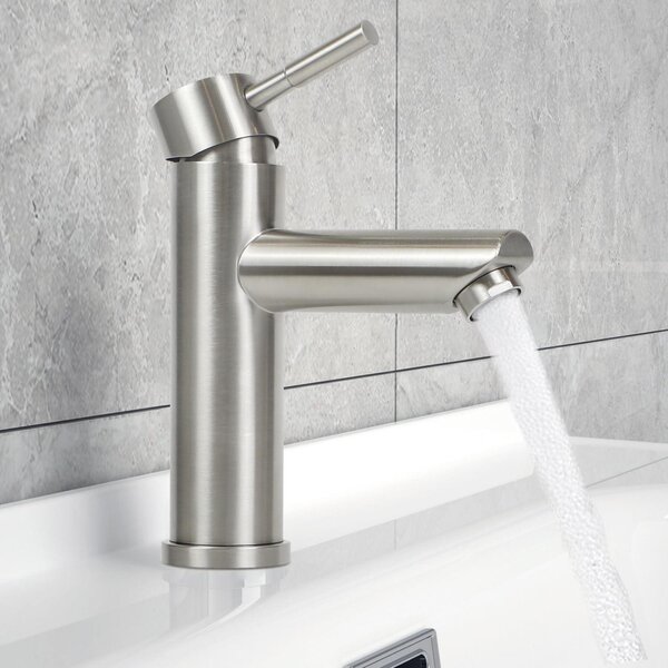Miscelatore per lavabo, bagno, monocomando, finitura nichel, acciaio inossidabile, attacco 3/8"