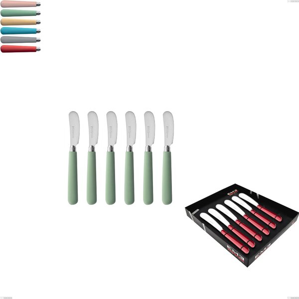 Confezione vetrina 6 pezzi spalmaburro piccolo macarons, Acciaio inox 18.10 manici in acrilico inox lucido