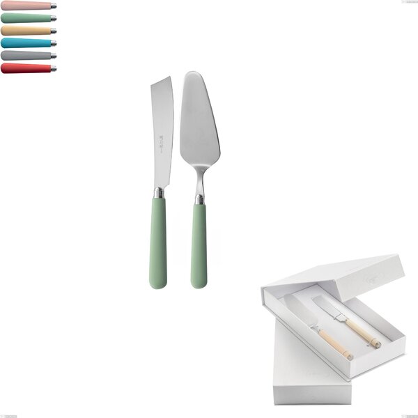 Confezione a libro 2 pezzi,paletta pi� coltello dolce da servizio macarons, Acciaio inox 18.10 manici in acrilico inox lucido