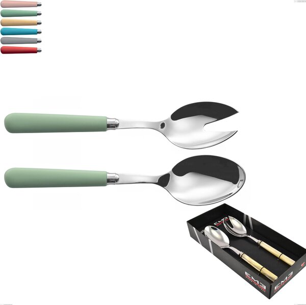 Confezione vetrina 2 pezzi insalata macarons, Acciaio inox 18.10 manici in acrilico inox lucido