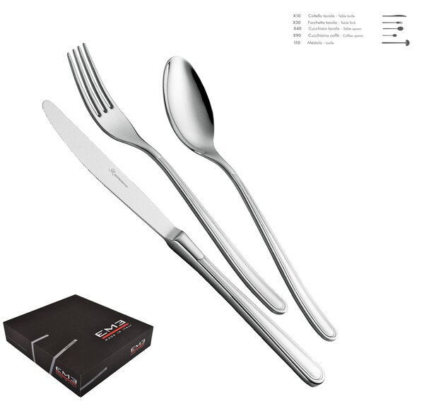 Servizio Posate MEDEA 51 pezzi acciaio inox 1810 lucidato a specchio spessore 3.0 mm in Confezione Regalo