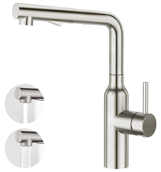 Miscelatore per lavello da cucina, miscelatore per lavello, miscelatore monocomando, doccetta estraibile, finitura spazzolata