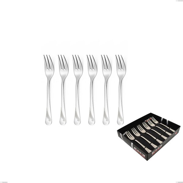 Confezione vetrina 6 pezzi forchettine dolce Milano Inciso , 18/10 (AISI304) acciaio inox Lucido , spessore 2,5 mm