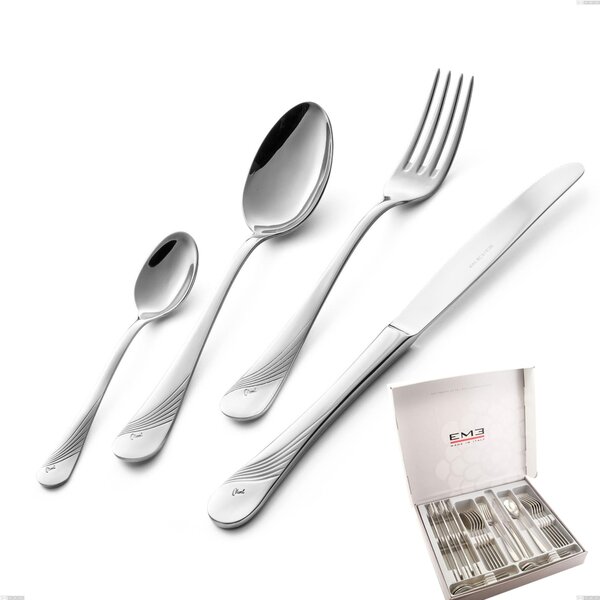 Cofanetto 24 pezzi Milano Inciso , 18/10 (AISI304) acciaio inox Lucido , spessore 2,5 mm