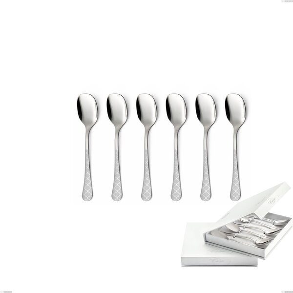 Confezione a libro 6 pezzi cucchiaini gelato Milano Damask, 18/10 (AISI304) acciaio lucido effetto damascato, spessore 2,5 mm
