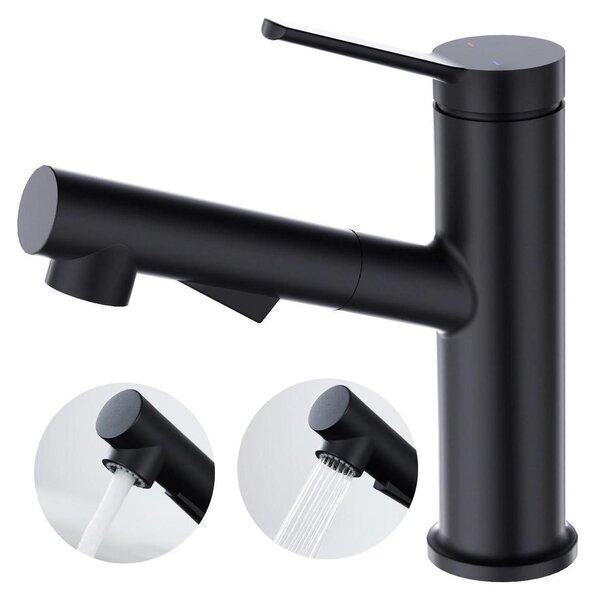 Miscelatore per lavabo monocomando, estraibile, in acciaio inossidabile, finitura nera opaca