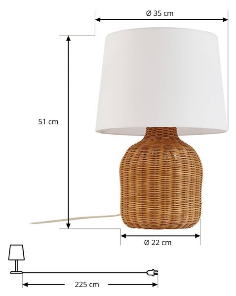 Lampada da comodino Lirenda Lindby, Bianco / Opale, Soggiorno / Sala da pranzo, Legno, Scandinavo, Lampada da tavolo