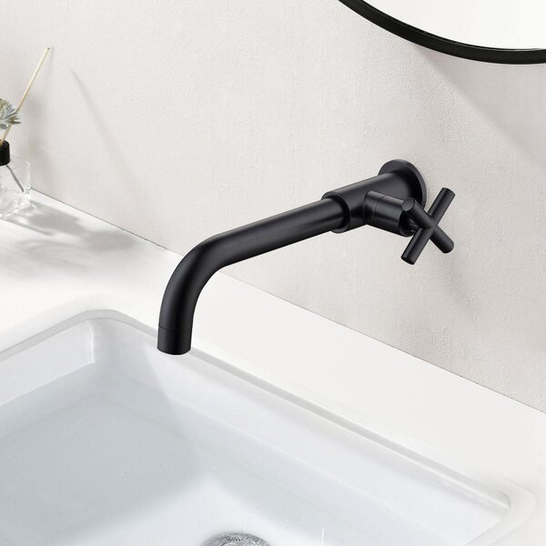 Miscelatore per lavabo da montare a parete, in ottone nero, con maniglie a croce, solo per acqua fredda