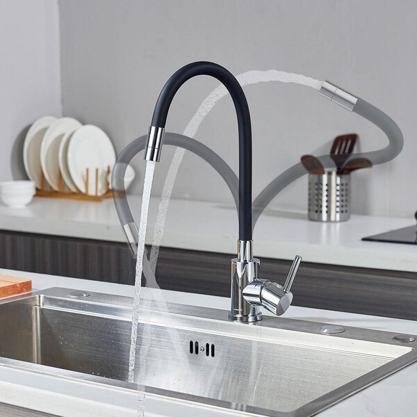 Rubinetto da cucina con erogatore flessibile, 2 tipi di getto, finitura nera lucida/argento