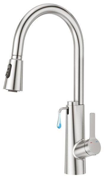 Rubinetto da cucina con dispenser per sapone, rubinetto per lavello ad alta pressione, 3 modalità, acciaio inossidabile spazzolato