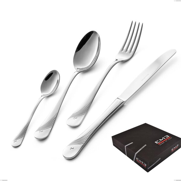 Set di posate 75 pezzi Milano Inciso in confezione regalo , 18/10 (AISI304) acciaio inox Lucido , spessore 2,5 mm