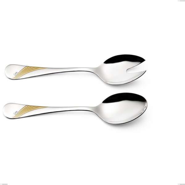 Coppia insalata Milano Inciso Oro , 18/10 (AISI304) finitura inox lucido e oro Acciaio lucido e oro , spessore 2,5 mm mm, lunghezza 233 mm