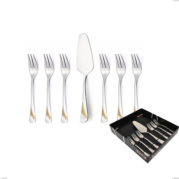Confezione vetrina 7 pezzi dolce Milano Inciso Oro , 18/10 (AISI304) finitura inox lucido e oro, spessore 2,5 mm