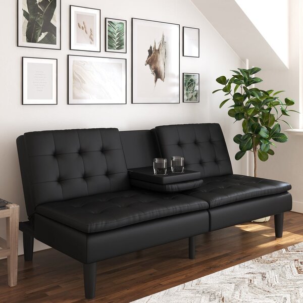 Divano letto nero in similpelle 191 cm Maine - Støraa