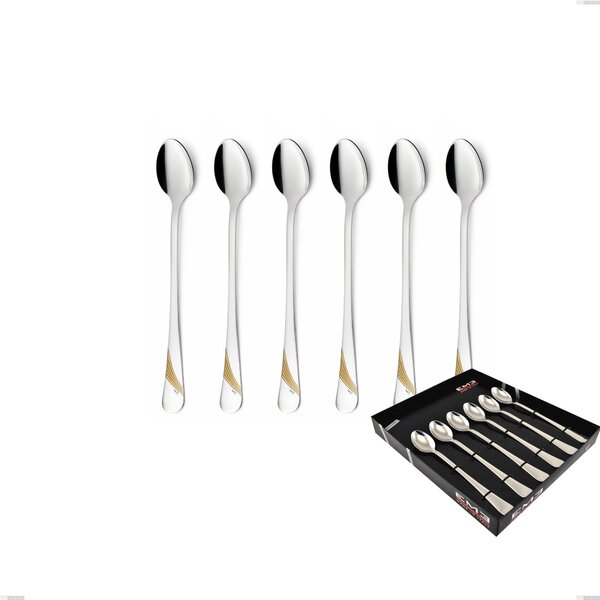 Confezione vetrina 6 pezzi cucchiaini bibita Milano Inciso Oro , 18/10 (AISI304) finitura inox lucido e oro, spessore 2,5 mm