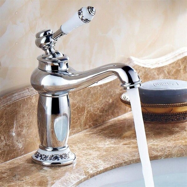 Miscelatore per lavabo in stile retrò, realizzato in ottone e Vetroceramica, con rubinetto per acqua fredda e calda, finitura argento