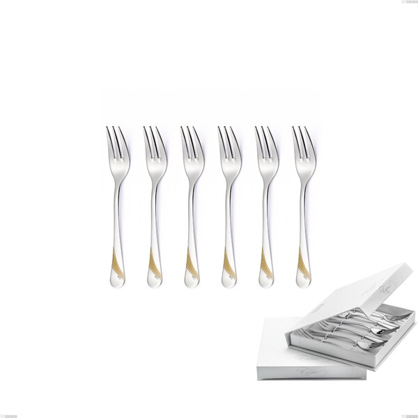 Confezione a libro 6 pezzi forchette dolce Milano Inciso Oro , 18/10 (AISI304) finitura inox lucido e oro, spessore 2,5 mm