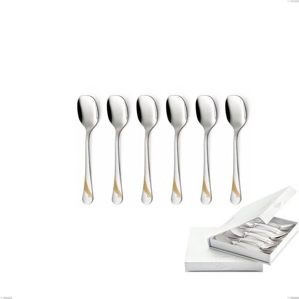 Confezione a libro 6 pezzi cucchiaini gelato Milano Inciso Oro , 18/10 (AISI304) finitura inox lucido e oro, spessore 2,5 mm