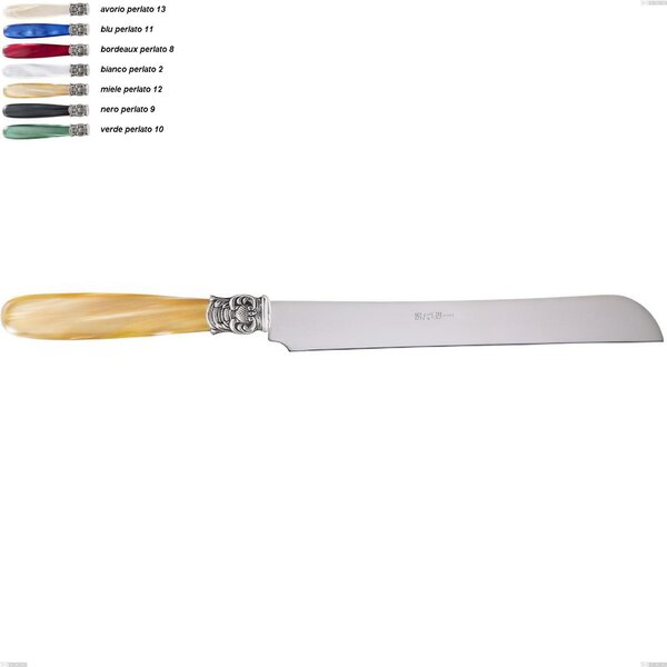 Coltello panettone mona lisa, Acciaio 18/10 AISI 304 Lucido manicatura acrilico perlato, lunghezza 292 mm