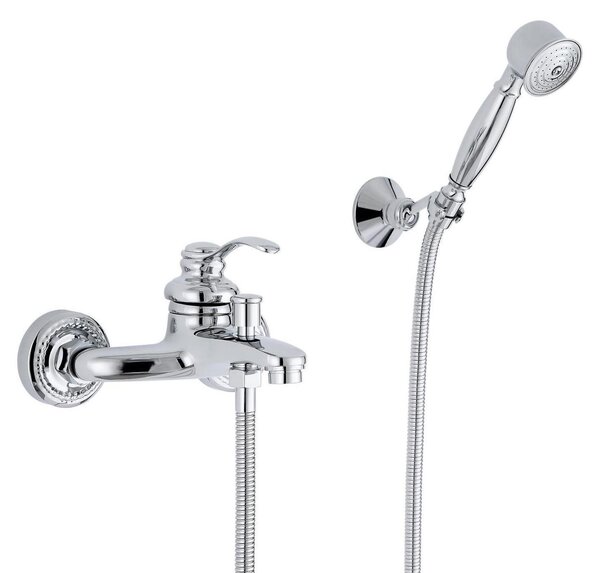 Miscelatore monocomando per vasca da bagno con doccetta, stile retrò, finitura cromata, materiali: ottone/acciaio inossidabile