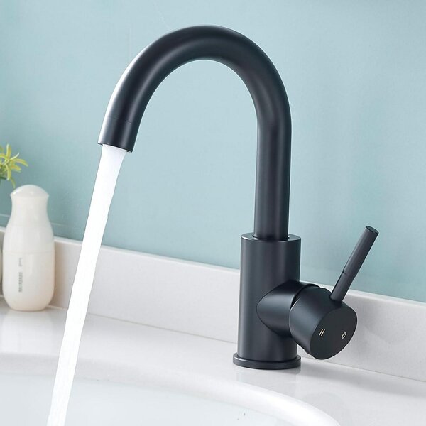 Miscelatore per lavabo alto, nero opaco, con rotazione a 360° e miscelatore per acqua calda/fredda