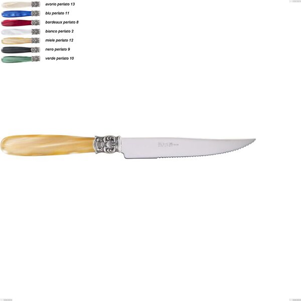 Coltello bistecca mona lisa, Acciaio 18/10 AISI 304 Lucido manicatura acrilico perlato, lunghezza 221 mm