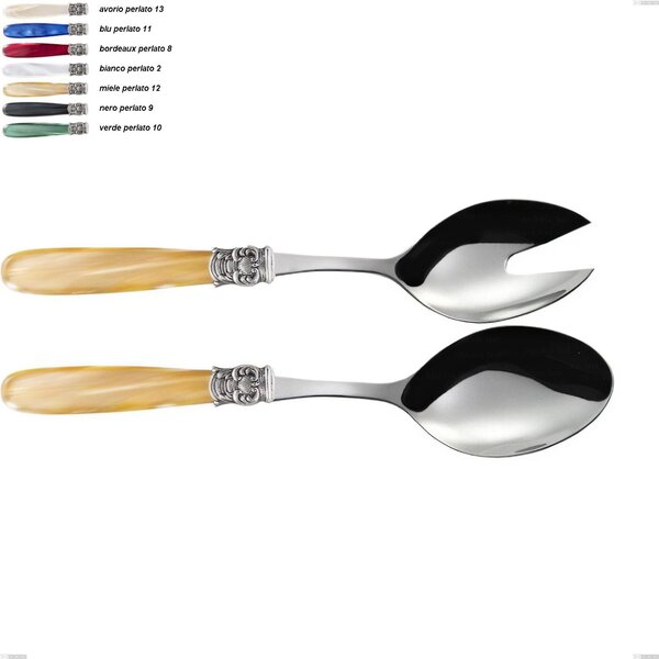 Coppia insalata mona lisa, Acciaio 18/10 AISI 304 Lucido manicatura acrilico perlato, lunghezza 236 mm