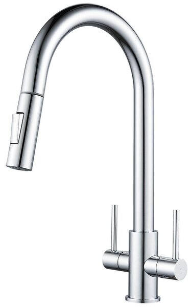 Miscelatore da cucina estraibile, con due manopole, finitura cromata, lunghezza dell'estensione: 70 cm