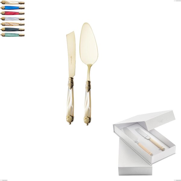 Confezione a libro 2 pezzi,paletta pi� coltello dolce da servizio Mirage Perlato Tin gold, acciaio 18.10 con finitura pvd dorata colorato, manici in metacrilato