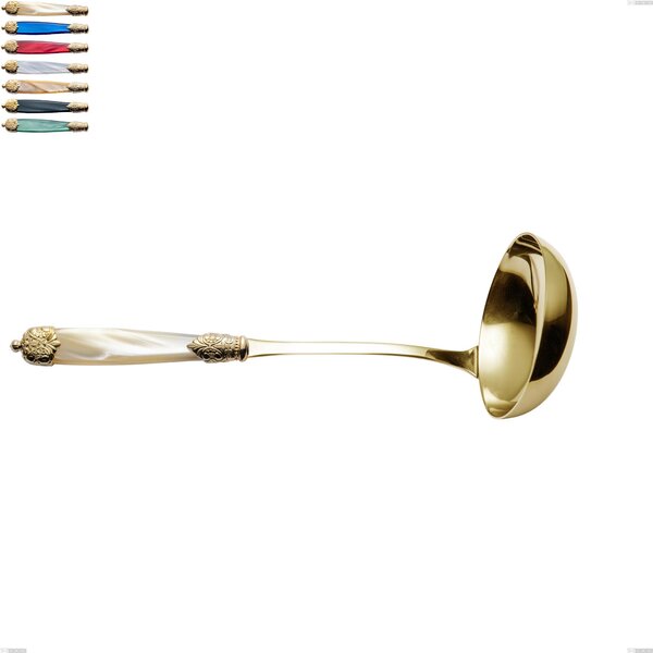 Mestolo Mirage Perlato Tin gold, acciaio 18.10 con finitura pvd dorata colorato, manici in metacrilato, lunghezza 279 mm