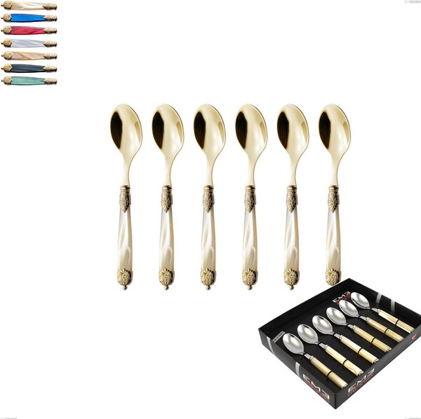 Confezione vetrina 6 pezzi cucchiaino caffe Mirage Perlato Tin gold, acciaio 18.10 con finitura pvd dorata colorato, manici in metacrilato