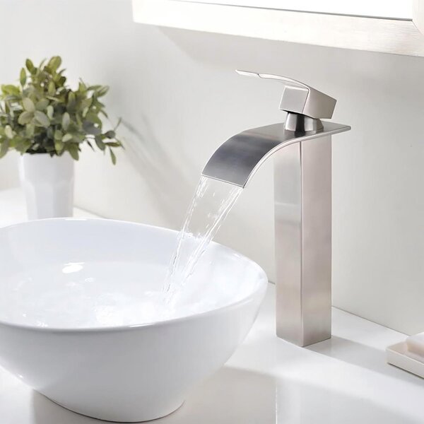 Miscelatore per lavabo a cascata, in acciaio inossidabile spazzolato e ottone, con attacco G3/8"