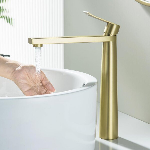 Miscelatore monocomando dorato spazzolato per bagno, marca Hoher Beckenhahn