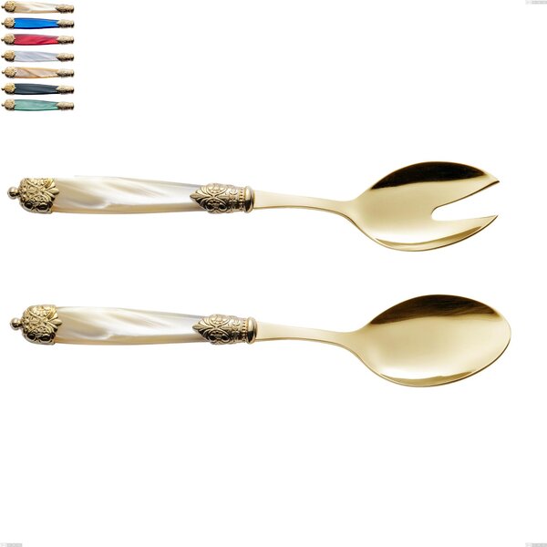 Coppia insalata Mirage Perlato Tin gold, acciaio 18.10 con finitura pvd dorata colorato, manici in metacrilato, lunghezza 247 mm