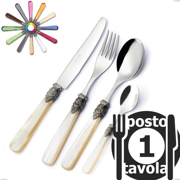 Servizio Posate Colorate Set 4 pezzi NAPOLEON in acciaio 18.10 manico madreperla Trasparente lavabili in lavastoviglie EME
