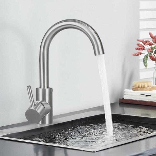 Miscelatore per lavabo da bagno, rubinetto in acciaio inossidabile, girevole a 360°, finitura spazzolata, nichel, 24 cm