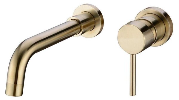 Miscelatore per lavabo in ottone, da installare a parete, finitura oro spazzolato, altezza 160 mm, con uscita per acqua fredda e calda