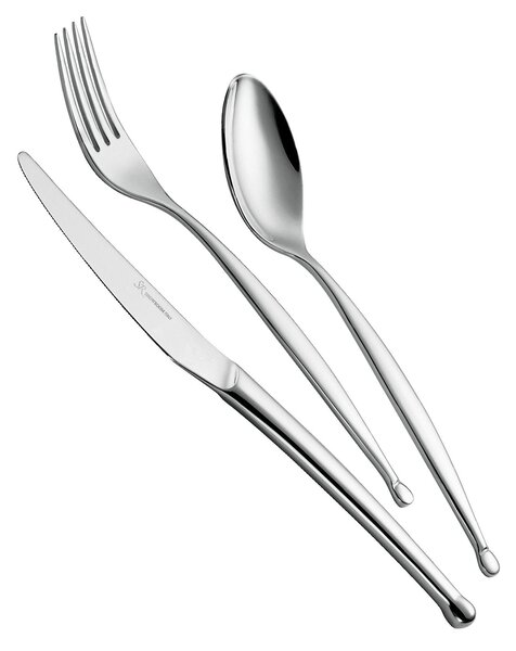 Servizio Posate 24 Pezzi 6 posti tavola PUNTO 3 mm in acciaio inox 18/10 lucidato a specchio in confezione