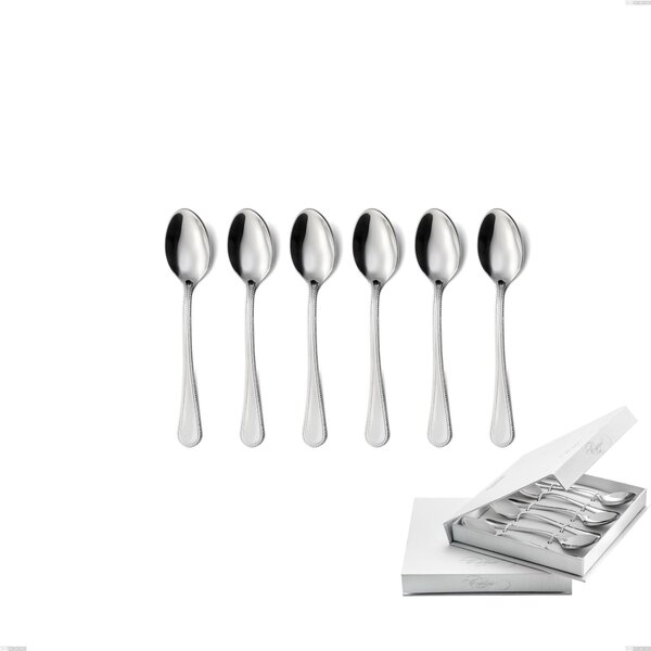 Confezione a libro 6 pezzi cucchiaini caff� perles, Acciaio inox Aisi 304 lucido, spessore 2.5 mm, design Classico