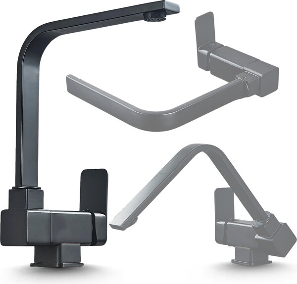 Rubinetto da cucina Ari VENTI, miscelatore cucina pieghevole per finestra, beccuccio girevole 360, nero opaco, cartuccia Vetroceramica