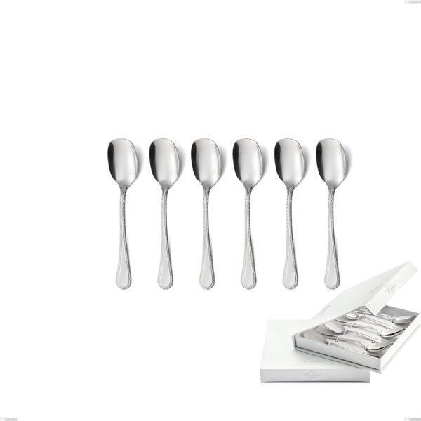 Confezione a libro 6 pezzi cucchiaini gelato perles, Acciaio inox Aisi 304 lucido, spessore 2.5 mm, design Classico