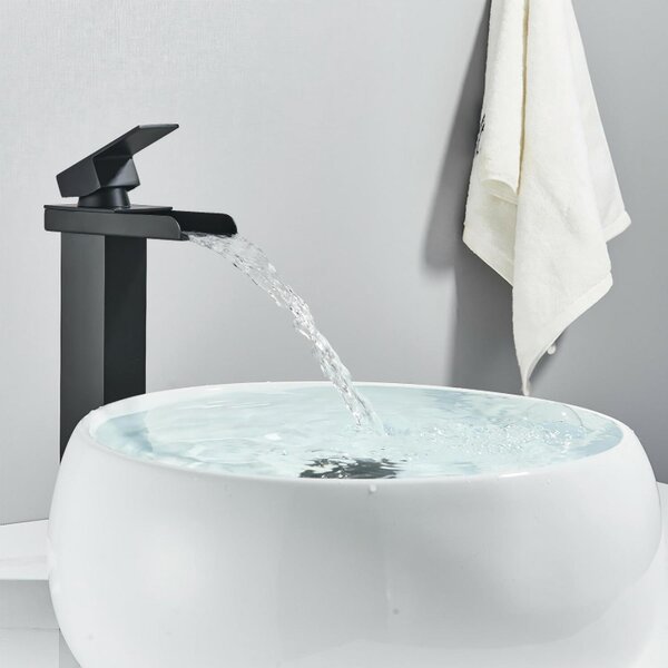 Miscelatore monocomando in acciaio inossidabile e ottone, finitura nera, a risparmio idrico, per lavabo a cascata, con controllo dell'acqua calda e fredda