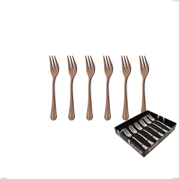 Confezione vetrina 6 pezzi forchettine dolce Royal Retr� PVD Chocolate, Acciaio 18/10 antico, spessore 2.5 mm, pvd chocolate